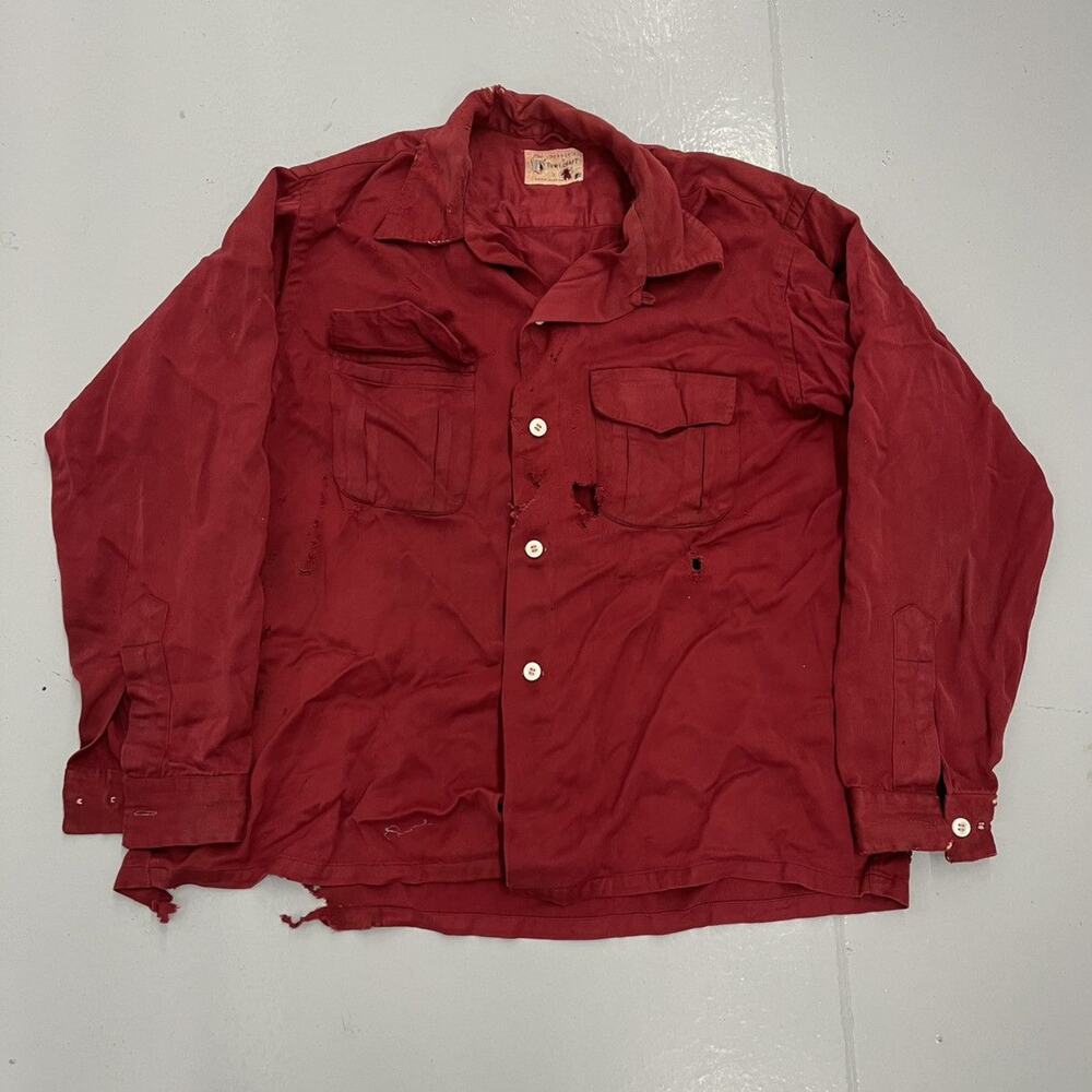 Vintage 50s Penney's Red Heavyweight Rayon Loop Collar